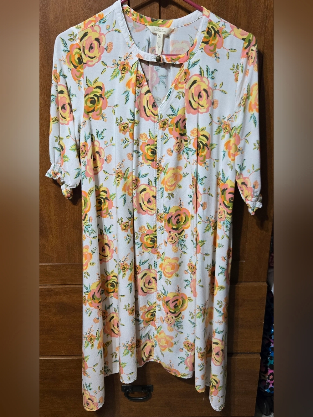 Matilda Jane White Midi Dress with Peach and Yellow Floral Print